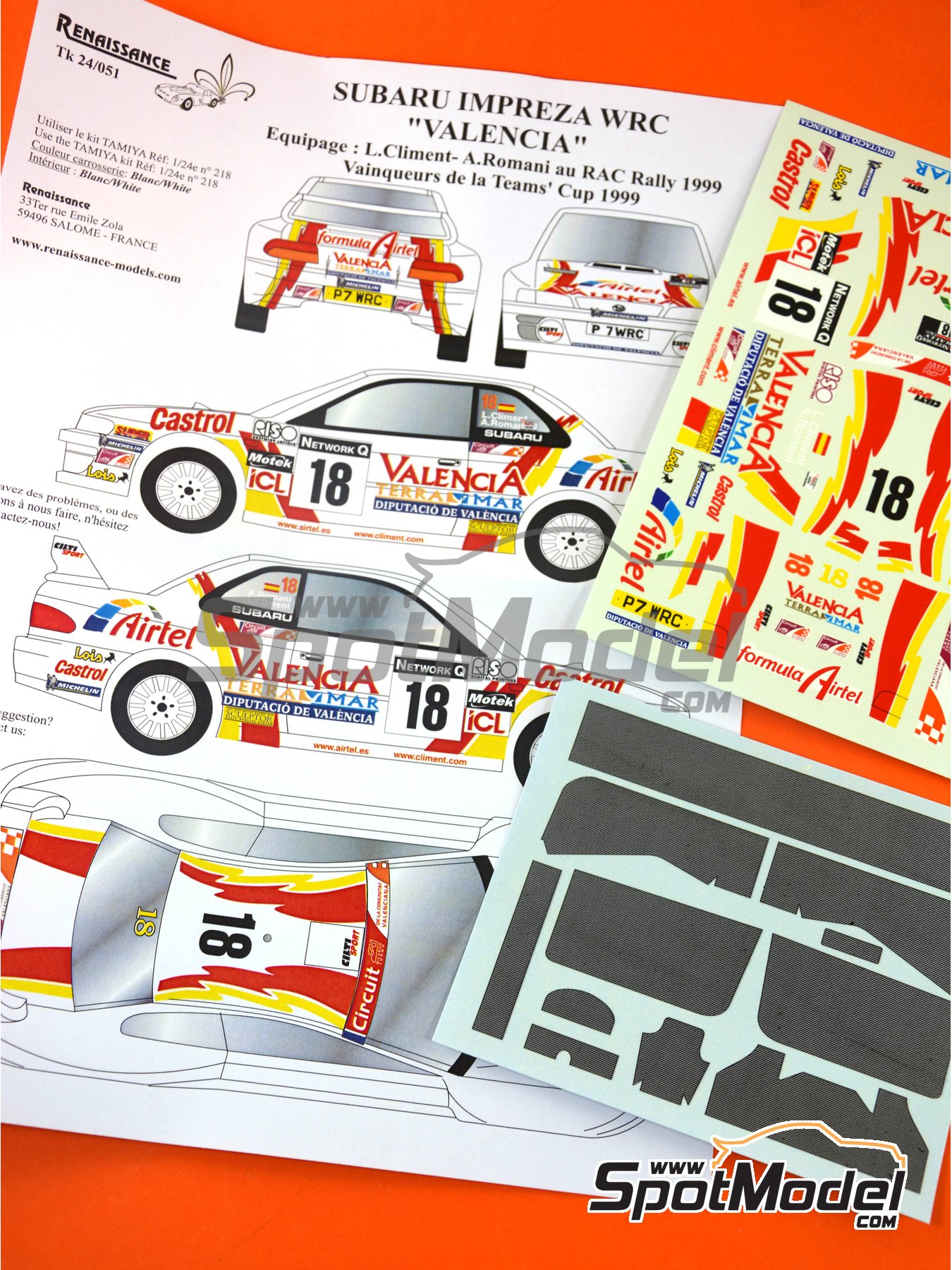 Subaru Impreza WRC patrocinado por Airtel - Rally de Inglaterra RAC 1999.  Decoración en escala 1/24 fabricado por Renaissance Models (ref. TK24-051, t